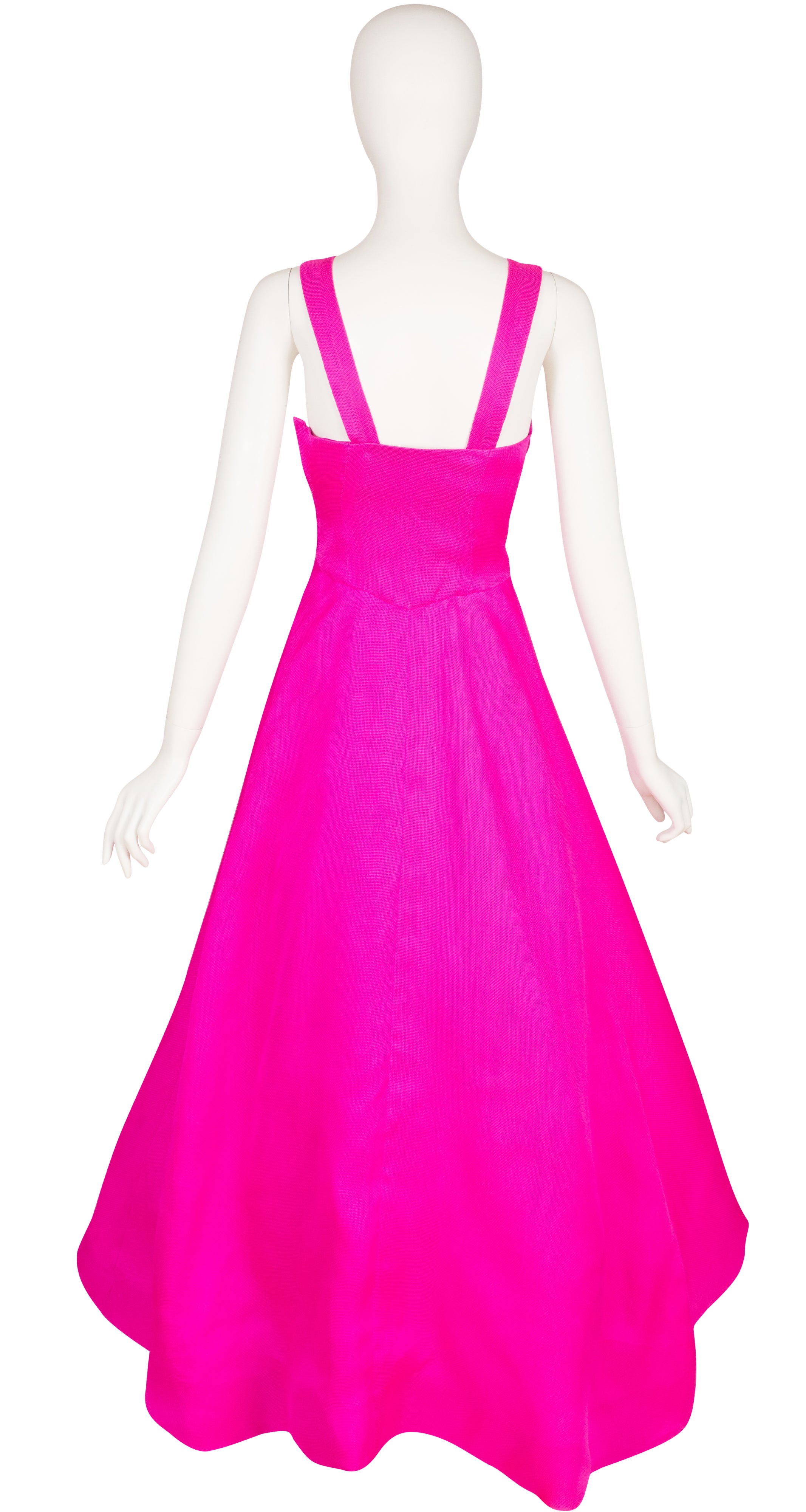 1980s Shocking Pink Woven Silk Evening Gown