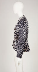 1990s Leopard Print Gray Silk Satin Jacket