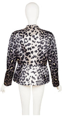1990s Leopard Print Gray Silk Satin Jacket