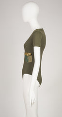 1990s Military-Inspired Rayon Short Sleeve Bodysuit