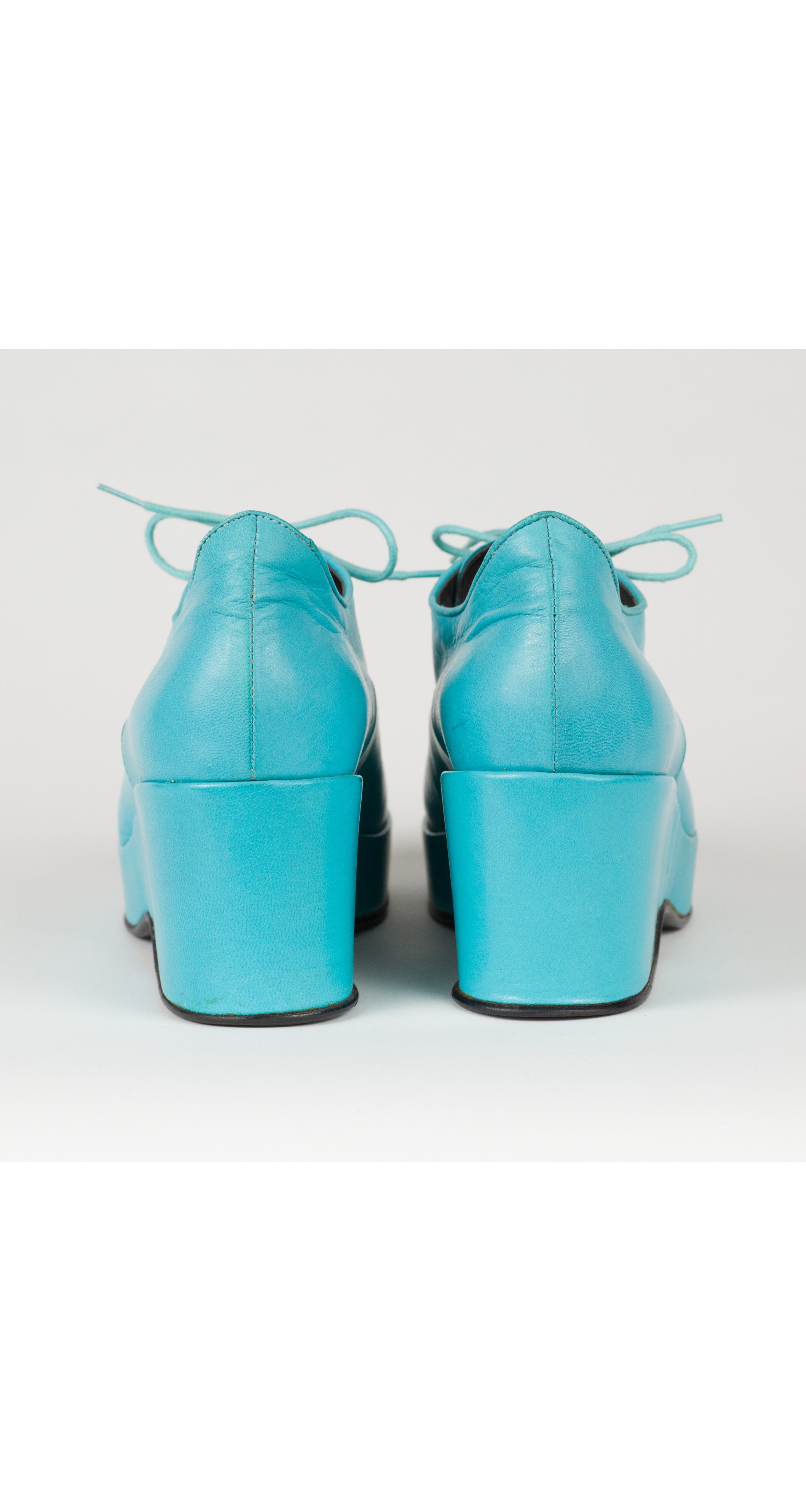 Turquoise Leather Lace-Up Platform Shoes