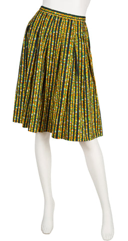 1970s Floral Cotton Pleated Skirt