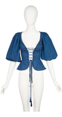 1977 S/S Iconic Blue Cotton Puff Sleeve Corset Top