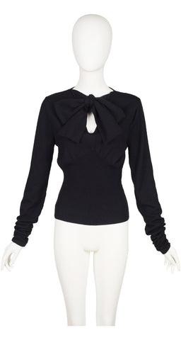 1990s Black Wool Tie-Neck Pullover Sweater