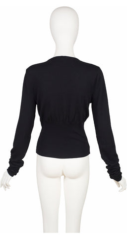 1990s Black Wool Tie-Neck Pullover Sweater