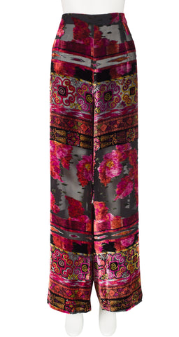 1990s Devoré Velvet Chiffon Wide-Leg Pants
