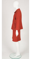 1990s Herringbone Bouclé Wool Collared Skirt Suit