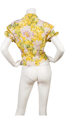 2000s Peony Floral Yellow Silk Short-Sleeve Jacket