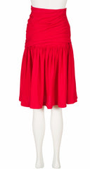 1980s Ruched Red Cotton High-Waisted Skirt