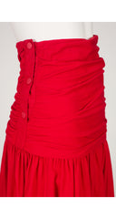 1980s Ruched Red Cotton High-Waisted Skirt