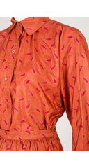 1981 S/S Metallic Paisley Terracota Raw Silk Blouse & Skirt Set