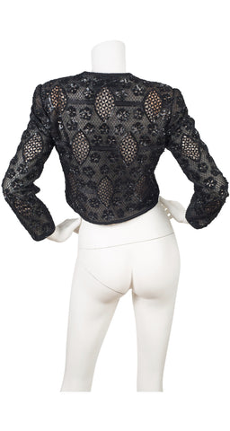 1980s Black Beaded Cropped Evening Jacket