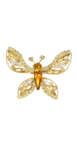 1960s Golden Rhinestone Butterfly Trembler Brooch