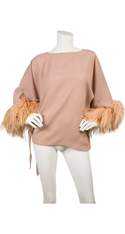 1980s Peach Ostrich Feather Chiffon Top
