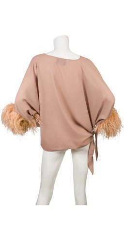1980s Peach Ostrich Feather Chiffon Top