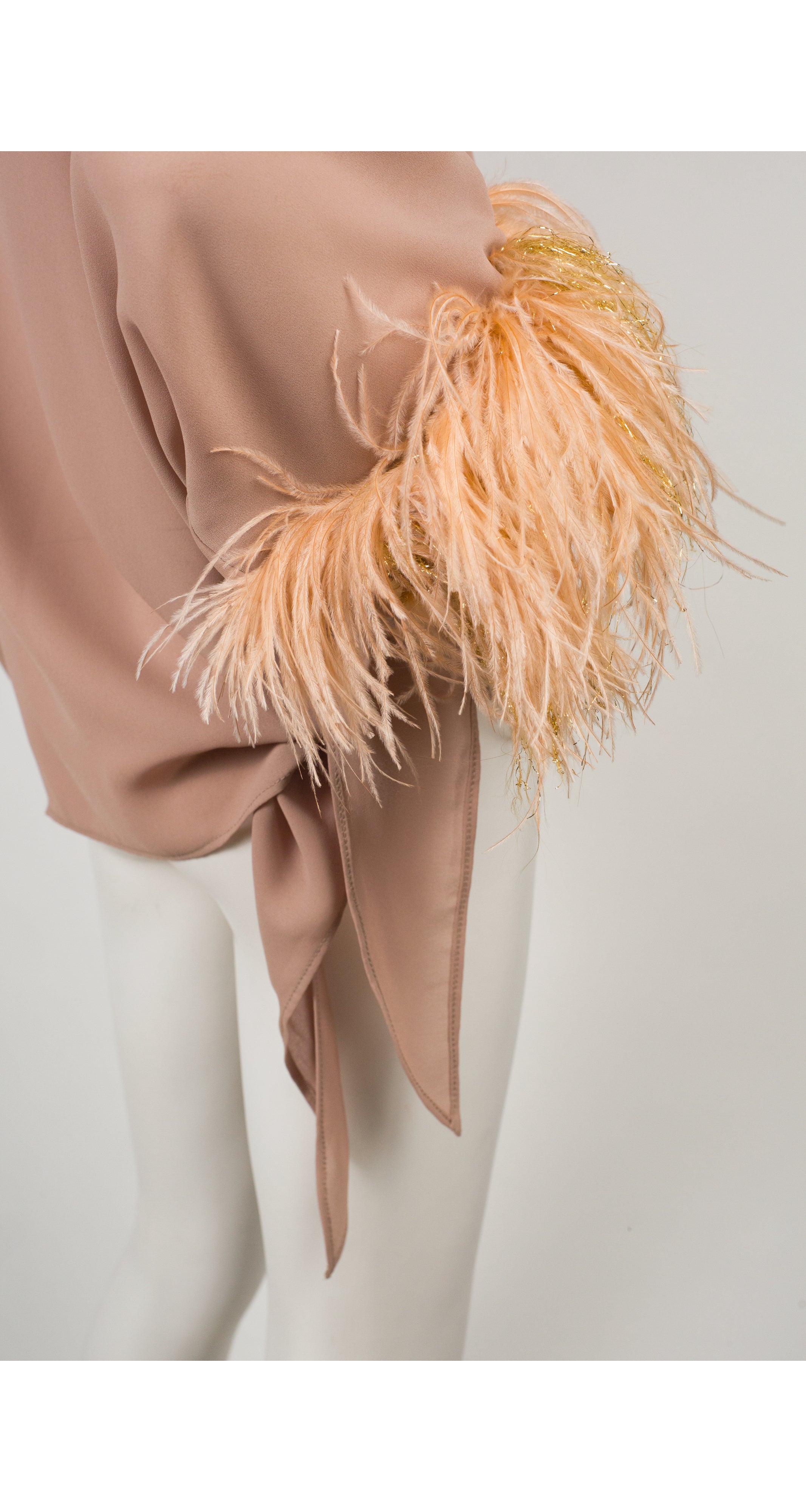 1980s Peach Ostrich Feather Chiffon Top