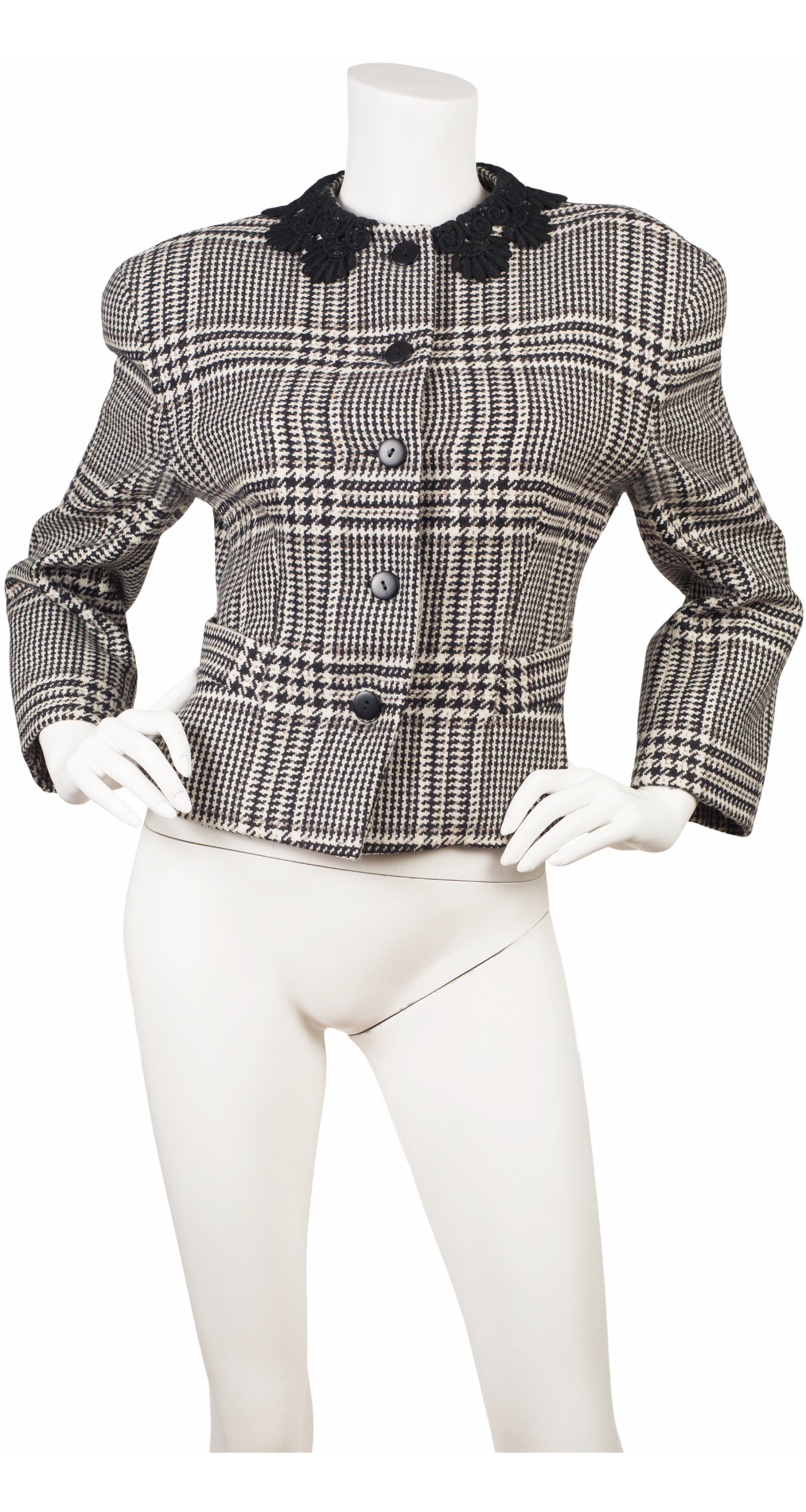 1980s Lace Collar Houndstooth Wool Jacket