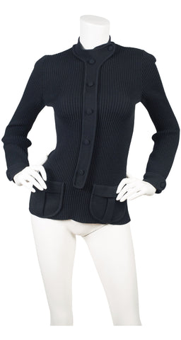 1970 Documented Space Age Black Ribbed Wool Sweater