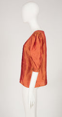 1980s Iridescent Burnt Orange Silk Taffeta Puff Sleeve Blouse