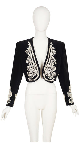 1990s Beaded Black Velvet Matador Bolero Jacket
