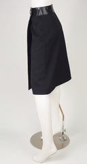 1971 Documented Mod Black Wool & Leather Skirt