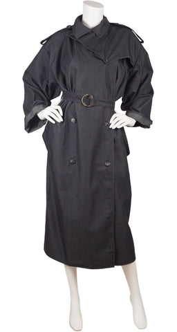 1980s Dark Gray Denim Trench Coat