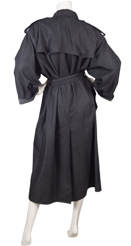 1980s Dark Gray Denim Trench Coat
