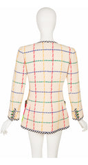 1993 S/S Hibiscus Silk Plaid Cream Wool Double-Breasted Jacket
