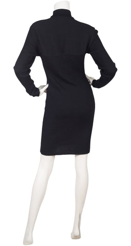 1980s Cut-Out Black Ribbed Wool Bodycon Dress