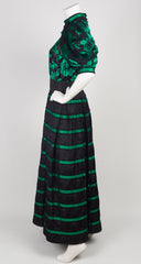 1980s Green & Black Silk Devore Gown