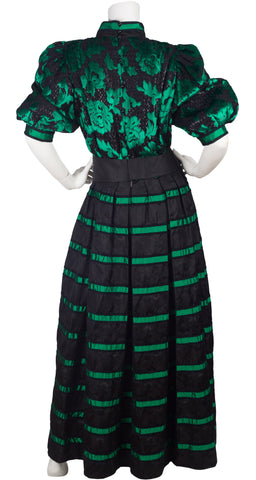 1980s Green & Black Silk Devore Gown