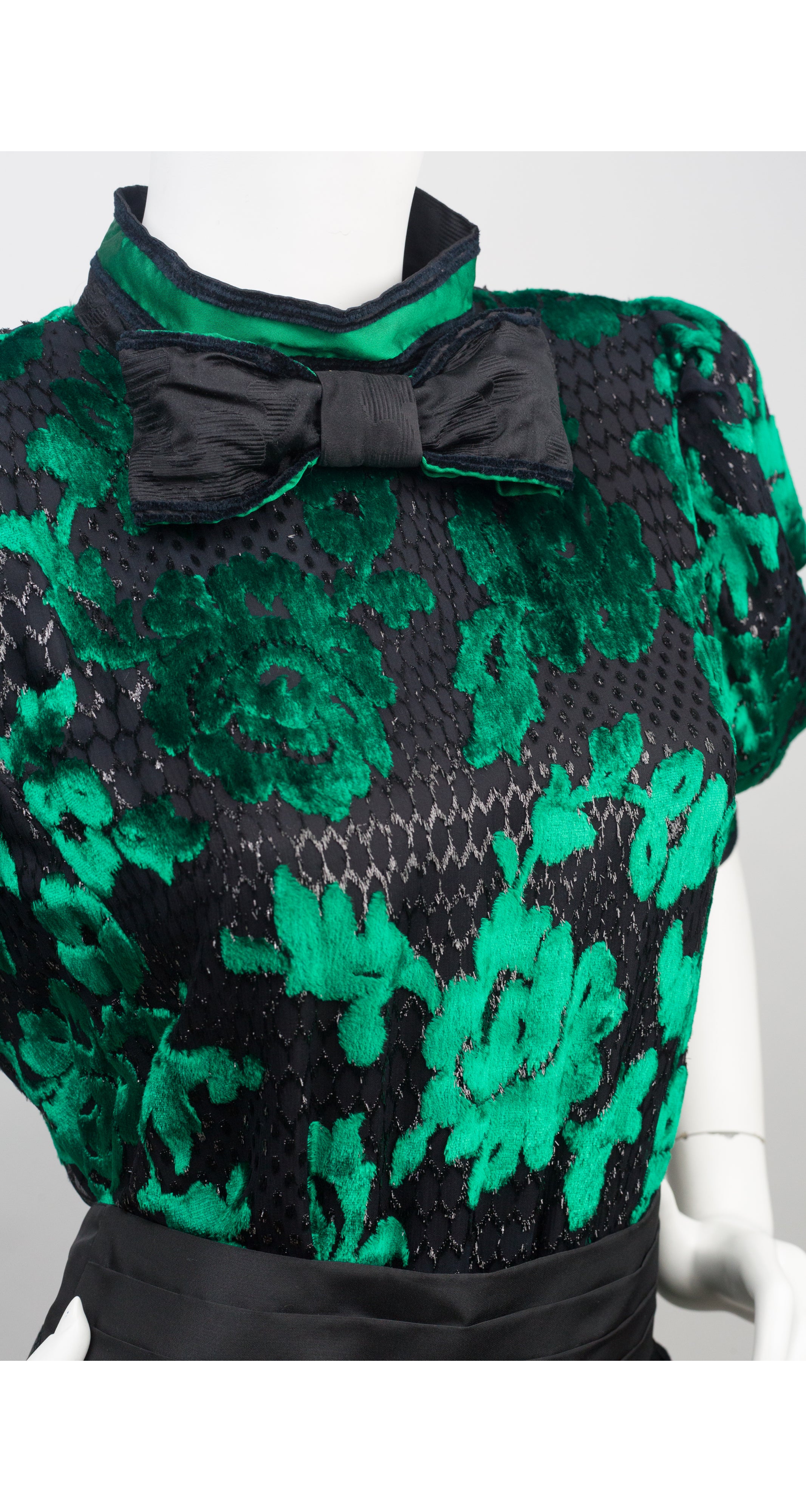 1980s Green & Black Silk Devore Gown