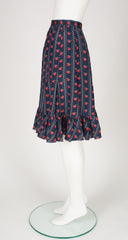 1973 Apple Novelty Print Navy Silk Flutter Skirt
