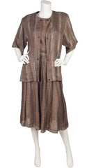 1980s Brown Linen Three-Piece Culottes Outfit