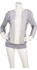 1970s Gray & White Striped Mohair Pullover Sweater