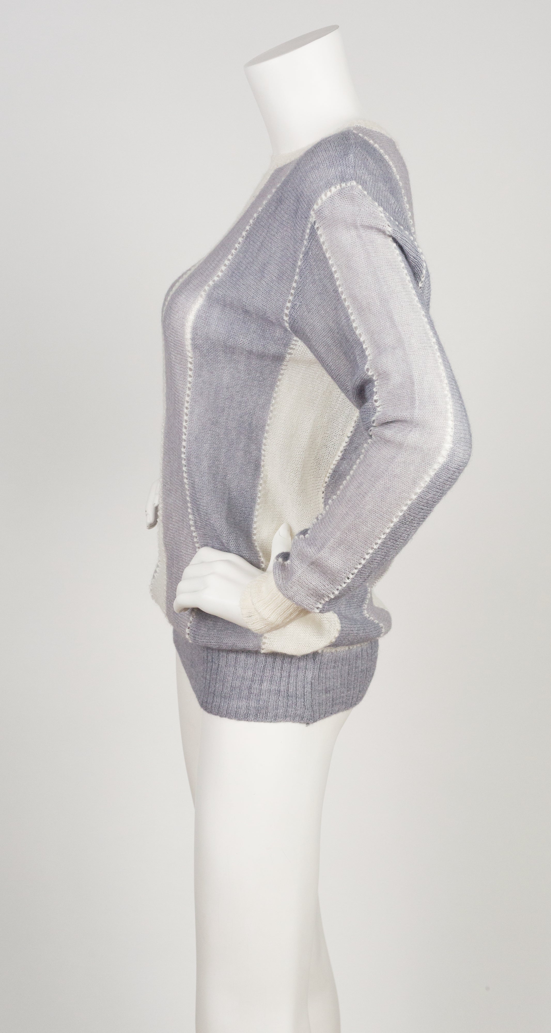 1970s Gray & White Striped Mohair Pullover Sweater