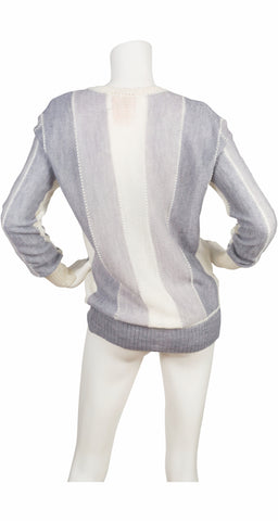 1970s Gray & White Striped Mohair Pullover Sweater