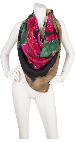 1980s Huge Rose Print Wool Shawl