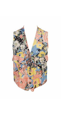 1990s Men's Pastel Floral Velvet Waistcoat