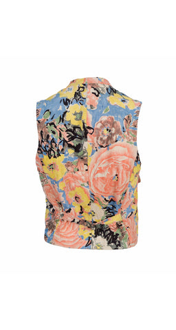 1990s Men's Pastel Floral Velvet Waistcoat