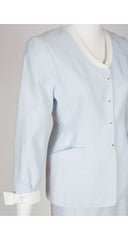 1990s Powder Blue Cotton Star Snap Skirt Suit