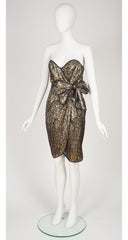 1980s Gold Metallic Brocade Strapless Cocktail Dress