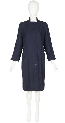 1980 S/S Navy Cotton Pleated Back Trench Coat