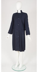 1980 S/S Navy Cotton Pleated Back Trench Coat