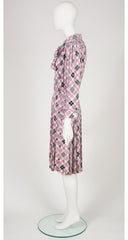 1988 S/S Pink & Gray Jacquard Silk Pleated Shirt Dress