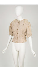 1980s Lace-Up Beige Suede Puff Sleeve Jacket