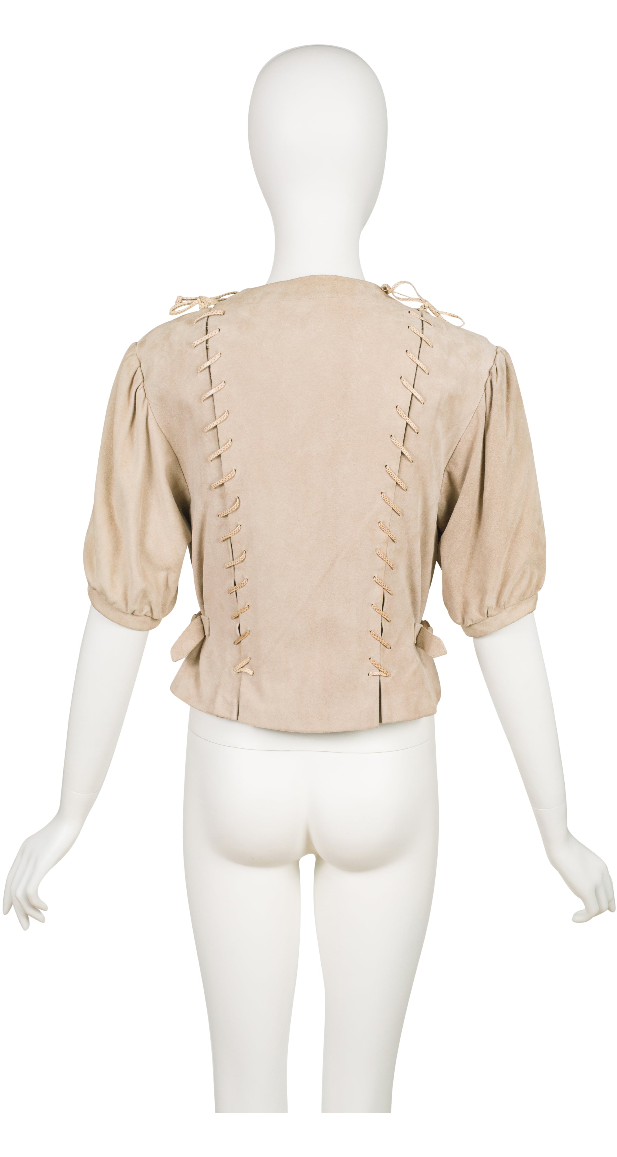 1980s Lace-Up Beige Suede Puff Sleeve Jacket