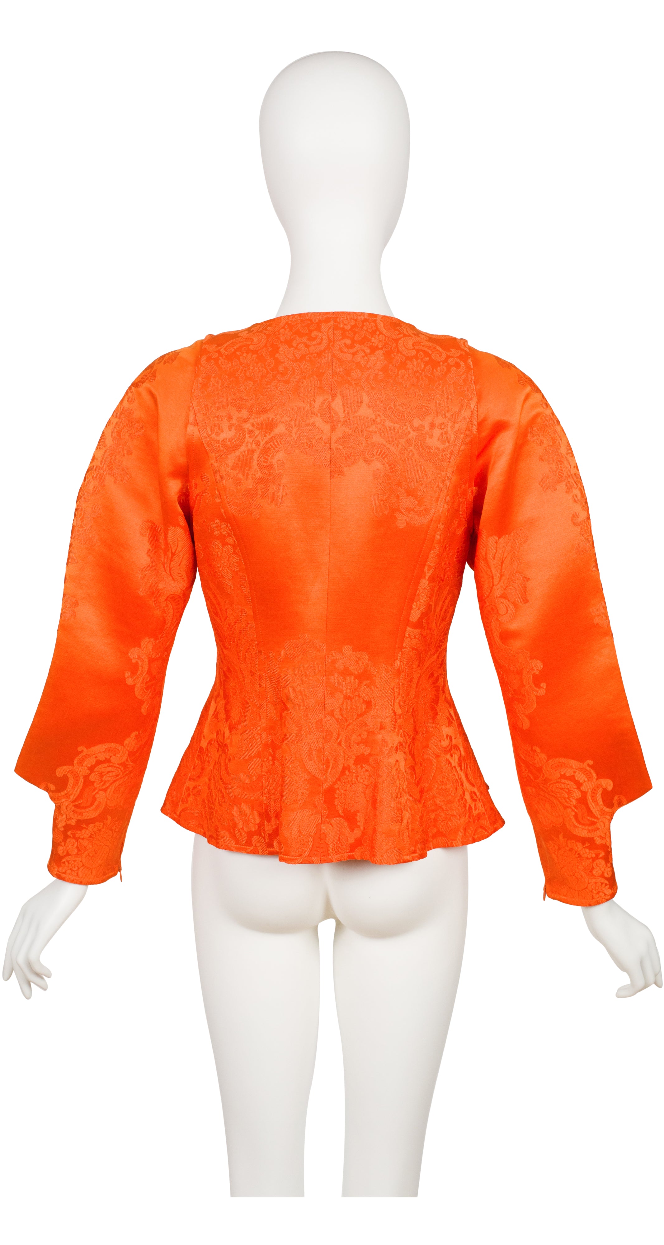 1990s Orange Silk Jacquard Gold Charm Jacket