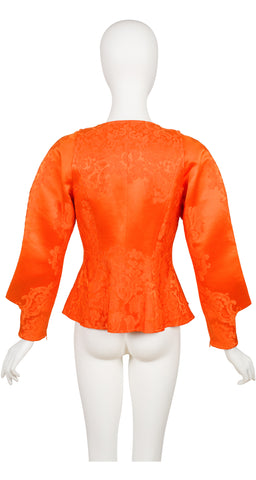 1990s Orange Silk Jacquard Gold Charm Jacket