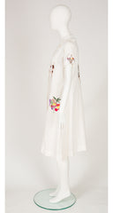 1930s Novelty Hand-Embroidered White Cotton Work Dress